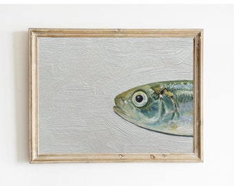 Cottage Sardine Painting, Original Painting, Small Fish Still Life, Kitchen Art, 5x7 oil on canvas panel