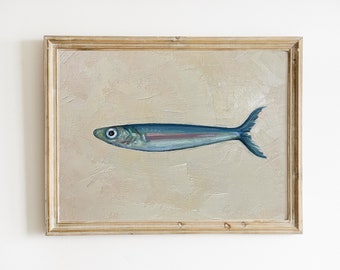 Hand Painted Sardine 8x10, Unframed Original Painting, Still Life, Small Fry, Bait Minnow, 8x10 acylic on panel