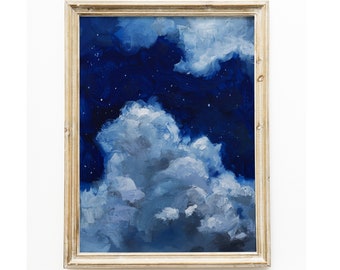 Night Clouds 9x12", Original Painting, Celestial Artwork, Oil on Panel