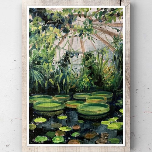 Original Oil Painting, Greenhouse with Lily Pads, 5x7in, shops Oil on Panel