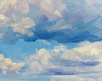 印象派の雲の風景、オリジナル油絵、6x8インチ、キャンバスパネルに