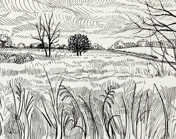 Original Ink Drawing, Gift for Her, Landscape Illustration, Original Art on Paper, 5x7in Etsy