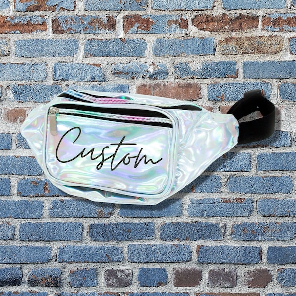 Custom Holographic Metallic Fanny Pack - FREE Shipping - Custom Holiday Gift Idea - 90s Outfit Ideas - Bridesmaid Groomsman Gift