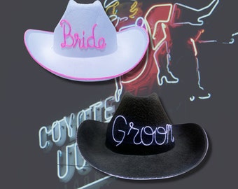 Bride and Groom Cowboy Hats - Glow in the Dark - Cowgirl Hat - Nashville Bachelorette Cowboy Hat - Bride's Last Ride - Country Western Hat