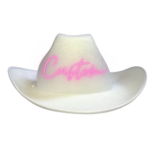 Custom Glow Cowboy Style Hat - Fully Customizable Mr or Mrs Wedding Hats - FREE U.S. Shipping!
