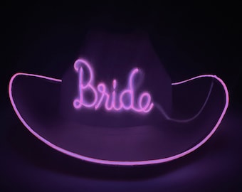 White Bride Cowgirl Hat - Glow in the Dark - Nashville Bachelorette Cowboy Hat - Bride's Last Ride - Country Western Hat