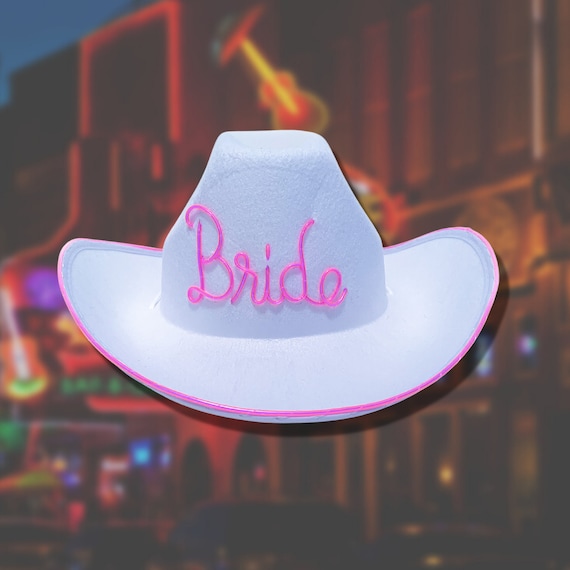 Light up Bride White Felt Cowboy Hat 