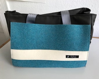 Sac - faux cuir, feutre bleu - brun foncé