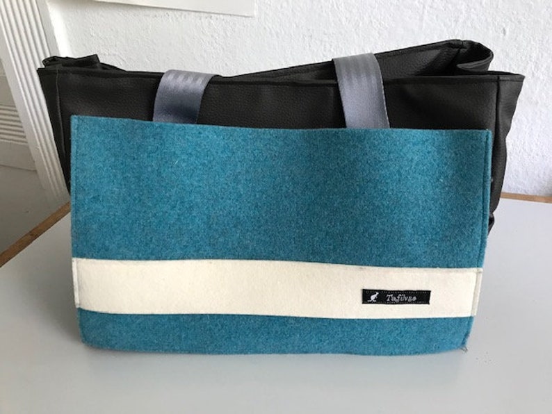 Tasche Kunstleder, Filz blau dunkelbraun Bild 1