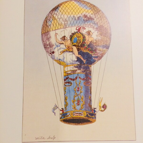 L"Aero-Montgolfiere denommee "Tour de Calais" vintage print, wall art, home decor, lithograph.
