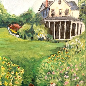 Country home painting, Flower garden scene, garden original painting, Home painting
