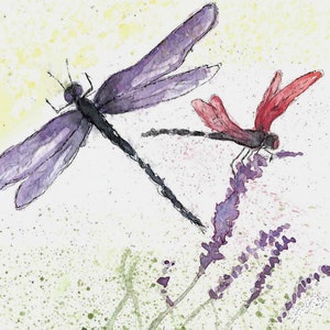 Dragonfly greeting card, dragonfly card, dragonfly art, watercolor dragonflies