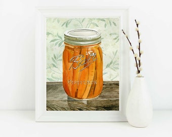 Country Home Decor Rustic Kitchen watercolor print dining room wall Art canning jar gifts for mom foodie gift