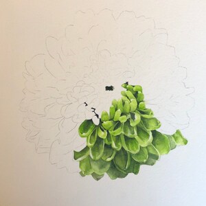 Original Green Flower Watercolor Wall Art, Gifts for Her, Floral Paintings, Feminine Decor, Botanical art, Gardener Gift, Mums image 4