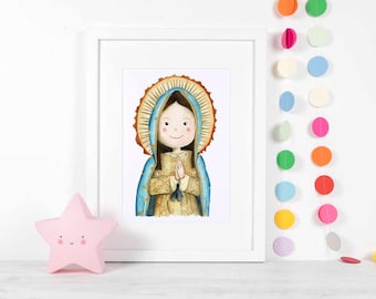 Our Lady of Guadalupe Print, Catholic Nursery Art, Virgin Mary Shrine