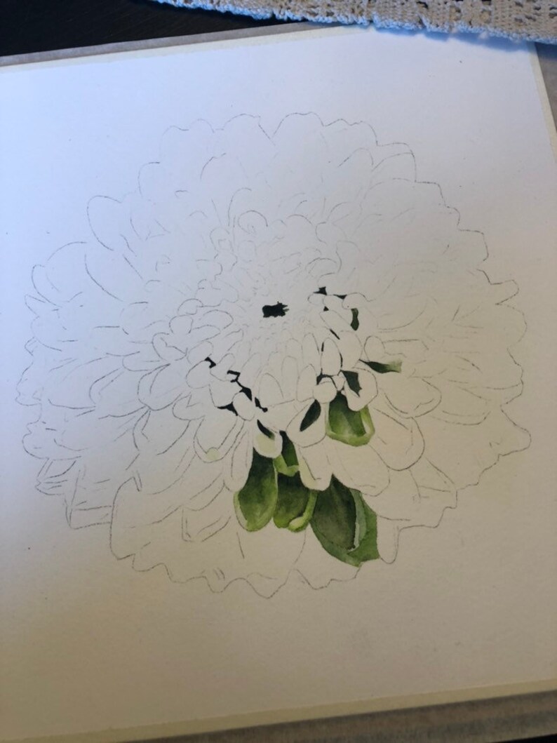 Original Green Flower Watercolor Wall Art, Gifts for Her, Floral Paintings, Feminine Decor, Botanical art, Gardener Gift, Mums image 3