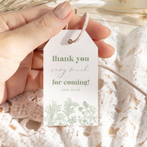 Sage Green Toile Thank You Tags, Chinoiserie Floral, Shower Favor (Digital Download)