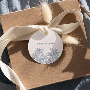 Chinoiserie Favor tags Thank you Gift tag template, Dusty blue floral vintage Bridal shower Party decor Toile baby shower thank you tags