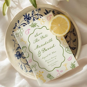 Italienische Hochzeit Save the Date Karte Mediterran Thema, Funky Handgeschriebene Save the Date Einladung