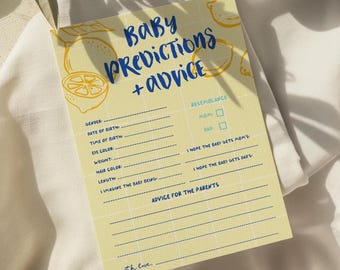 Ciao Baby shower predictions & advice card, Citrus Lemon hand drawn, CBL Italian theme