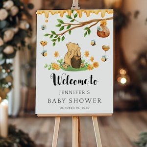 Winnie the pooh Welcome Sign girl or boy baby shower welcome sign template, Winnie the pooh baby shower decoration