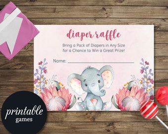 Elephant Diaper Raffle Card Printable Rustic Girl Jungle | Etsy