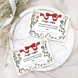 Blumen-Windel-Verlosungslos-Schablone, Mädchen oder Jungen-Babypartyspiel, Garten-Partydekor Hand gezeichnetes Baby in der Blüte Babypartydekor