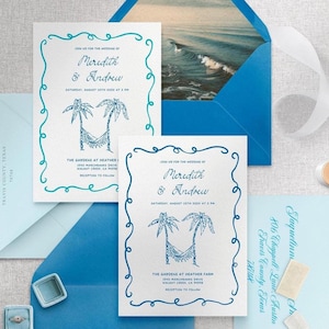 SUMMER tropical wedding invitation Whimsical doodle Handwritten wedding invite, Palm tree Coastal beach invite, Destination wedding invite