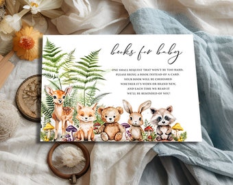 Books for baby card Woodland baby shower game Bring a book instead of card Forest animals book request insert card