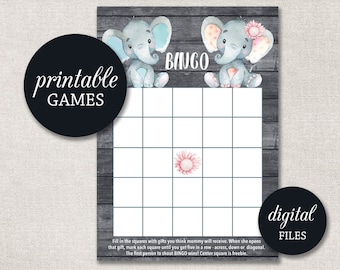 Elephant Twins Baby Shower Games Package in Pink and Gray Instant Download Seven Printable Games: Bingo 0016TP et Price is Right