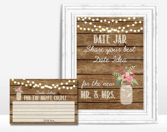 Date Jar Sign Printable bridal shower game Rustic date jar | Etsy