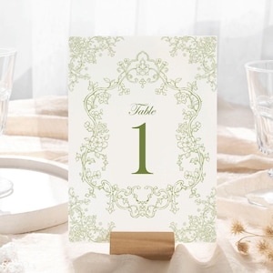 Chinoiserie Table Numbers Green floral vintage wedding table decor, Classic wedding theme, Baroque wedding table numbers