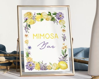 Citrus mimosa bar sign lemon bridal shower decor Purple floral lavender birthday sign Table decor