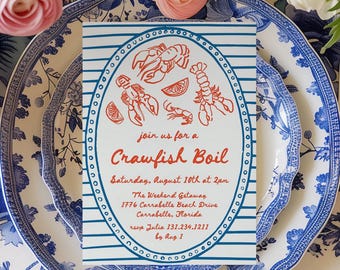Hand-Drawn Crawfish Boil Invitation, Coastal Seafood Party, Editable Template, Birthday Nautical Summer Dinner