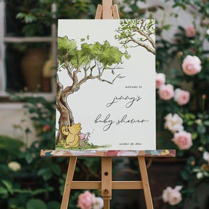 Winnie the pooh Welcome Sign baby shower decor girl boy shower welcome poster template, Classic Vintage pooh bear baby shower sign