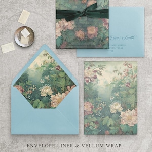 Floral Umschlag Liner und Pergamentverpackung für Hochzeitseinladung, printable sofortiger Download, Vintage Garten botanische Umschlagzwischenlage
