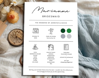 Bridesmaid Info card Bridesmaid proposal card template, Maid of honor info card, Bridal party information card