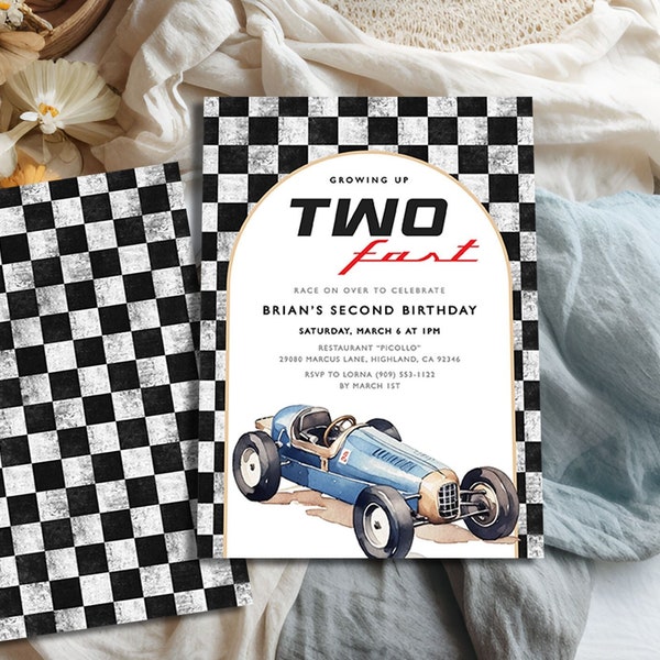 Two fast birthday invitation Racing car 2nd birthday invite template Boy Two fast invitation second birthday race car birthday invite