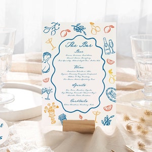 Handschriftliche Hochzeit Bar Menükarte Getränke Bar Schild, Hand gezeichnete Getränkekarte, Italienische Hochzeit Thema Dekor Citrus mediterrane Hochzeit Bar Schild