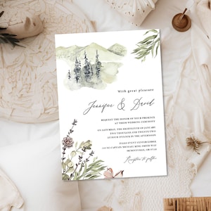 wildflower mountain wedding invitation boho forest outdoor wedding invite