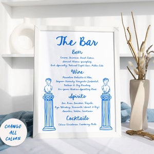 Mediterranean Drinks bar Sign Handwritten Drinks Menu, Greece - Italian wedding menu decor Modern funky wedding drinks sign