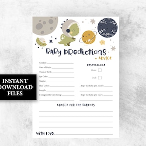 Babyvoorspellingen en advieskaarten, Galaxy Outer space baby shower voorspellingen voor baby, ruimte Dinosaur baby shower advieskaart