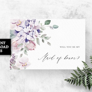 Printable Maid of Honor Card Lavender Floral Will You Be My - Etsy