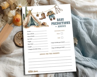 Baby Predictions and advice card Cowboy Baby Shower Predictions for baby Printable, Wild west rodeo Western baby shower games