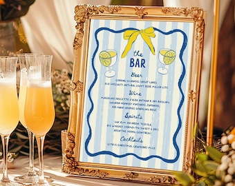 Lemon Italian Wedding Bar Sign: Hand-Drawn Citrus Drink Menu template (Digital Download)