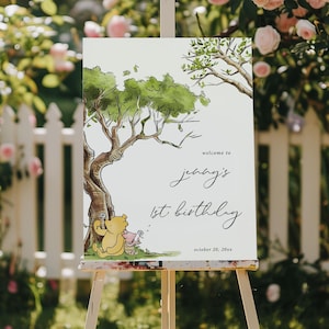 Winnie the Pooh Birthday Welcome sign, Boy Girl party decor 1st 2nd birthday sign, Vintage Winnie the pooh birthday decoration