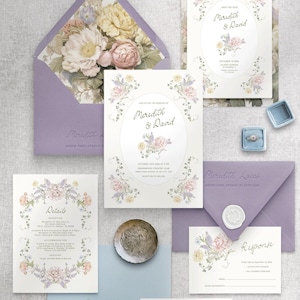 Vintage Floral Wedding Invitation Suite, Botanical Garden party, Pastel Wildflower (Digital Download)