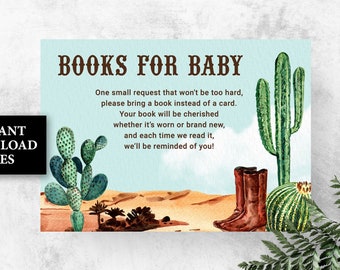 Wild west Books for baby card Western baby shower games Bring a book instead of card PRINTABLE Cowboy boots baby shower Book request card