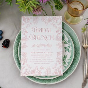 Rosa Toile Brudbrunchinbjudan Chinoiserie Regency Vintage Blommig Trädgårdsduschmall
