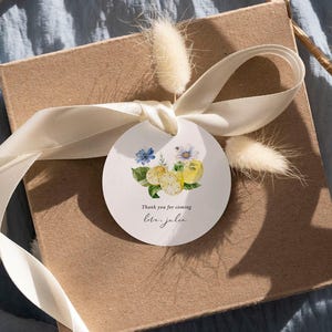 Lemon favor tags Citrus baby shower thank you tags Italian theme party decor Blue floral Lemon bridal shower Gift tags Birthday party decor